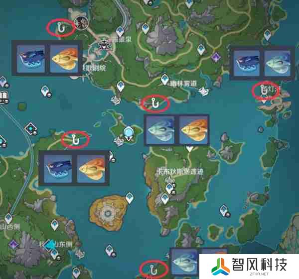 《原神》灰河渡手钓鱼地点分布图 灰河渡手精炼材料钓鱼点位攻略