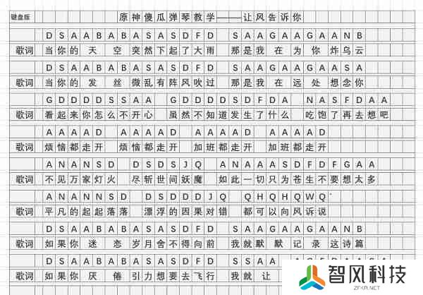 原神让风告诉你琴谱是什么-让风告诉你琴谱一览